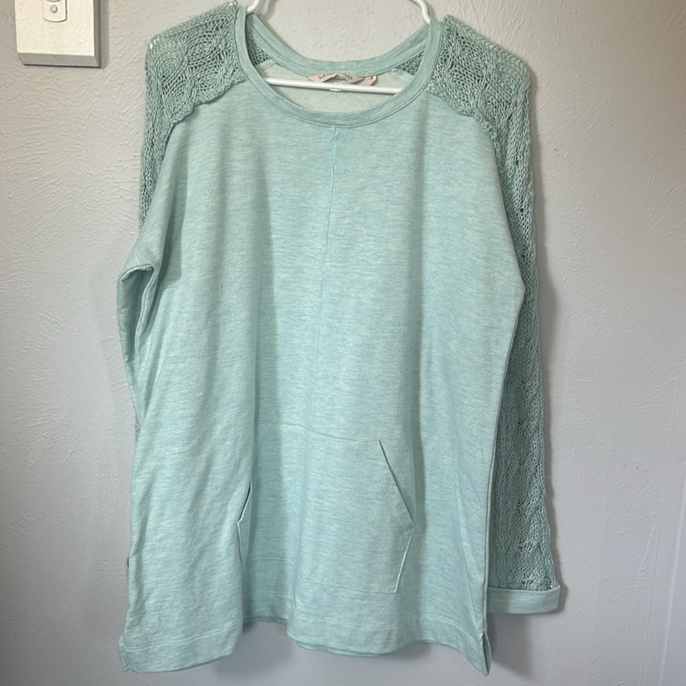 Soft Surroundings Soft French Terry Ana Sweatshirt Cable Knit Sleeve small